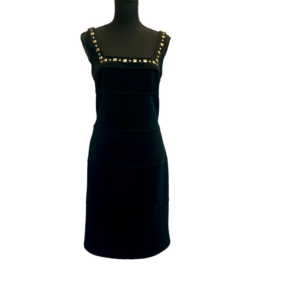 Joseph Ribkoff black sleeveless studded bodycon midi dress Sz 8